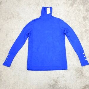 JM Collection Women's Stud Sleeve Pullover Turtleneck Sweater Blue Size M